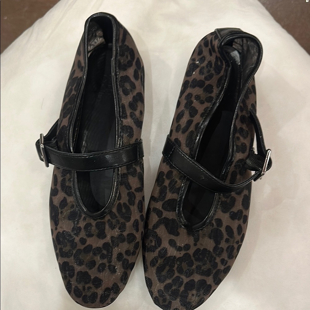 Camila Coelho Brown and Black Flats with Animal Print